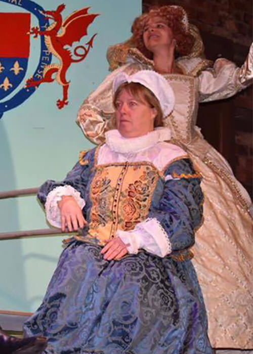 Elizabethan style costume hire. Nursie and Queeney from a scene in Blackadder.