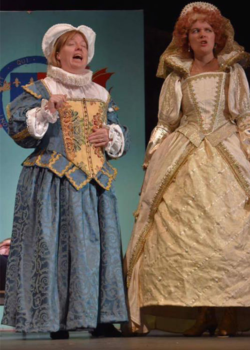 Queen Elizabeth and Nursie. Scene form Blackadder. Stunning period costumes for hire.