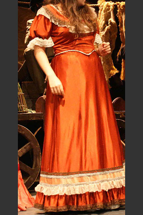 Oliver - Nancy costume. Red shabby satin dress with shawl